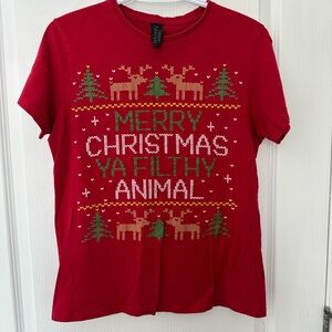 Urban Heritage Festive Red Tee with Gold and Green Accents